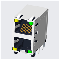 RJ45 5921 ; 2X1 ports ; With LED ; With metal shield（EMI Fingers） . PCB Retaining Post: hollow(Type B）