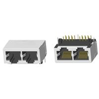 RJ45 5921 ; Double port ; Without LED ; With metal shield . PCB Retaining Post: hollow(Type B）