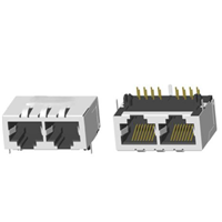 RJ45 5921 ; Double port ; Without LED ; With metal shield(EMI Fingers) . PCB Retaining Post: hollow(Type B)