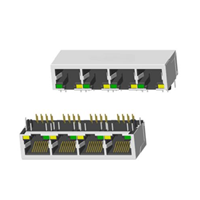 RJ45 5921 ; 1x4 ports ; With LED ; With metal shield . PCB Retaining Post: hollow(Type B）