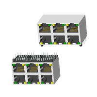 RJ45 5921 ; 2X3 ports ; With LED ; With metal shield ； PCB Retaining Post: hollow(Type B）