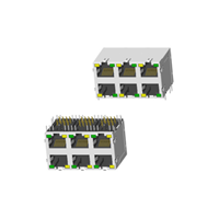 RJ45 5921 ; 2X3 ports ; With LED ; With metal shield（EMI Fingers） . PCB Retaining Post: hollow(Type B）