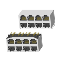 RJ45 5921 ; 2X4 ports ; Without LED ; With metal shield . PCB Retaining Post: hollow(Type B）